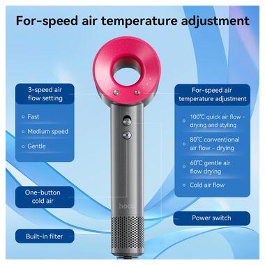Фен HOCO Wave высокая скорость negative ion hair care hair dryer DAR31 розово-красный фото №5