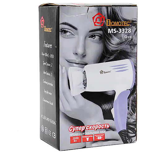 Фен для волосся дорожній складаний Domotec MS-3328 Foldable біло-бузковий 2000W (MS 3328_328) фото №12