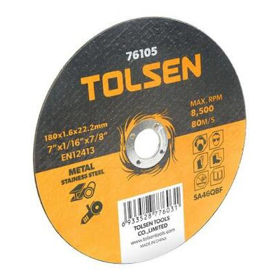 Диск Tolsen відрізний по металу/нержавійці 180х1.6х22.2мм (76105) фото №1