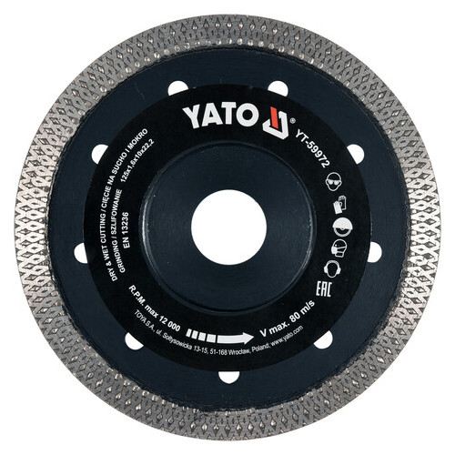 Диск відрізний алмазний Yato для мокрого та сухого різання 125х1.6х1х22.2мм (YT-59972) фото №1