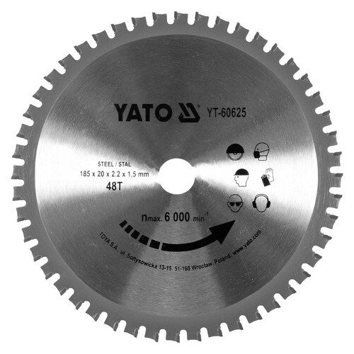 Диск пильний по металу Yato 185x2.2x20мм 48 зубів (YT-60625) фото №1
