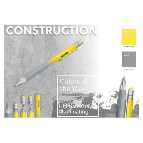 Кулькова багатозадачна ручка Troika Construction зі стилусом, лінійкою, викруткою та рівнем, жовто-сірий фото №2