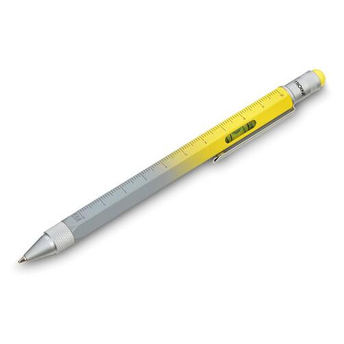 Кулькова багатозадачна ручка Troika Construction зі стилусом, лінійкою, викруткою та рівнем, жовто-сірий фото №1