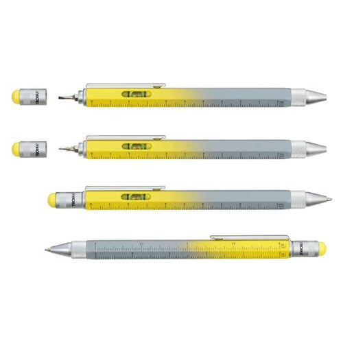Кулькова багатозадачна ручка Troika Construction зі стилусом, лінійкою, викруткою та рівнем, жовто-сірий фото №3