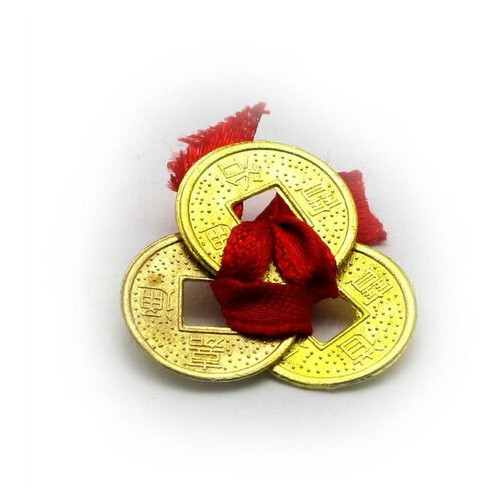 Монеты Даршан 3 шт 1,5см в кошелек золотые красная ленточка 100/уп (20695) фото №1
