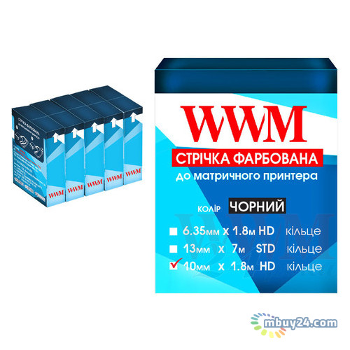 Стрічка барвник WWM 10мм х 1.8м HD кільце Black 5 шт (R10.1.8H5) фото №1