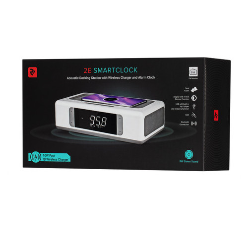 Акустична док-станція 2E SmartClock Wireless Charging Alarm Clock Bluetooth FM USB AUX White (2E-AS01QIWT) фото №9