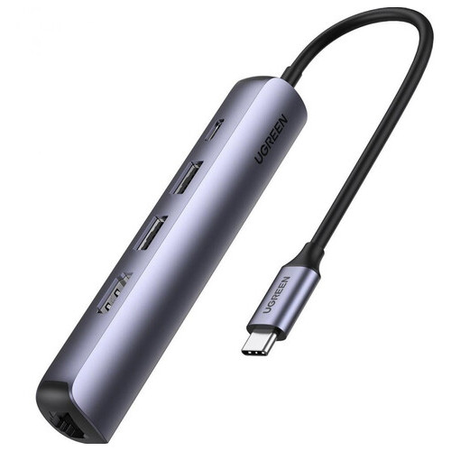 Док-станция Ugreen USB3.0 Type-C --> HDMI/USB 3.0x2/RJ45/PD CM418 Серый (10919) фото №1