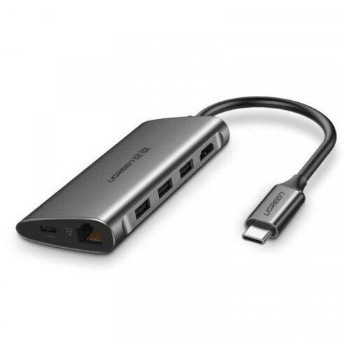 Док-станція Ugreen USB3.0 Type-C --> USB 3.0x3/HDMI/RJ45/SD&TF/PD CM121 Grey (50538) фото №1