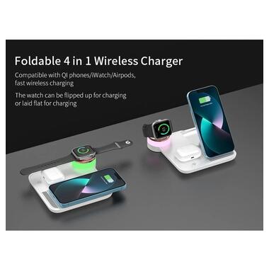 Зарядка Qi 4in1 wireless charger RGB X499 |Phone/Watch/Earphones, 15W Max| біла фото №7