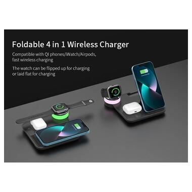 Зарядка Qi 4in1 wireless charger RGB X499 |Phone/Watch/Earphones, 15W Max| чорна фото №6