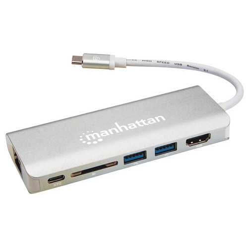 Док-станція Intracom Manhattan USB3.1 Type-C HDMI/USB 3.0x2/RJ45/SD/PD 60W Hub 7-in-1 (152075) фото №1