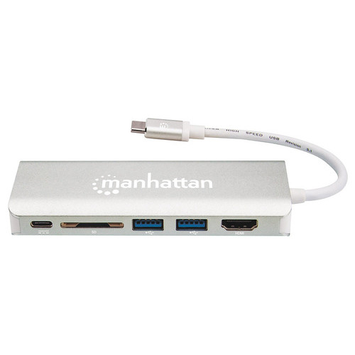Док-станція Intracom Manhattan USB3.1 Type-C HDMI/USB 3.0x2/RJ45/SD/PD 60W Hub 7-in-1 (152075) фото №3