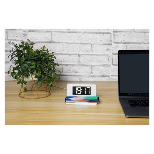 Бездротовий зарядний пристрій Qitech Alarm Clock Wireless Charger 3-1 годинник будильник з підсвічуванням біле фото №7