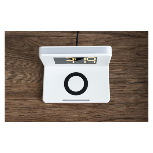 Бездротовий зарядний пристрій Qitech Alarm Clock Wireless Charger 3-1 годинник будильник з підсвічуванням біле фото №4