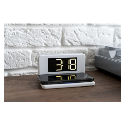 Бездротовий зарядний пристрій Qitech Alarm Clock Wireless Charger 3-1 годинник будильник з підсвічуванням біле фото №3