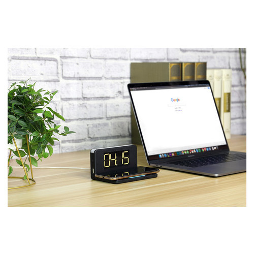 Беспроводное зарядное устройство Qitech Alarm Clock Wireless Charger 3в1 часы будильник с подсветкой черное фото №5