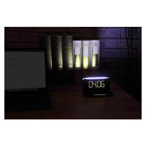 Беспроводное зарядное устройство Qitech Alarm Clock Wireless Charger 3в1 часы будильник с подсветкой черное фото №4
