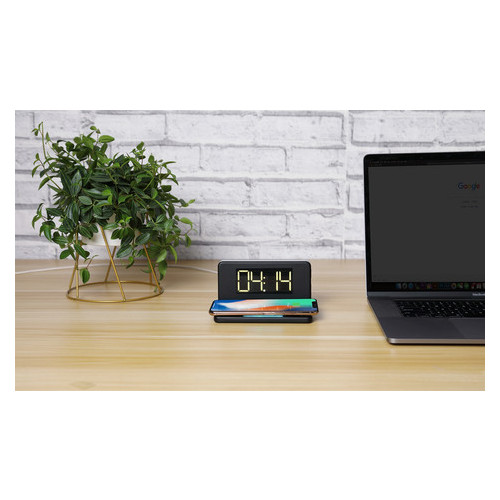 Беспроводное зарядное устройство Qitech Alarm Clock Wireless Charger 3в1 часы будильник с подсветкой черное фото №3