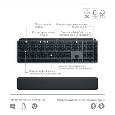 Комплект Logitech MX Keys S Plus Palmrest Wireless UA Graphite (920-011614) фото №6