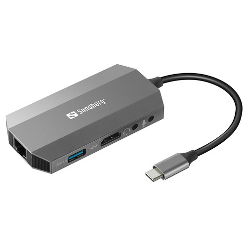 Док-станція USB3.1 Type-C --> HDMI/USB 3.0x2/RJ45/SD/TF/PD 100W 6in1 Sandberg (136-33) фото №1