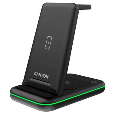 Зарядний пристрій Canyon WS- 304 Foldable 3in1 Wireless charger (CNS-WCS304B) фото №1