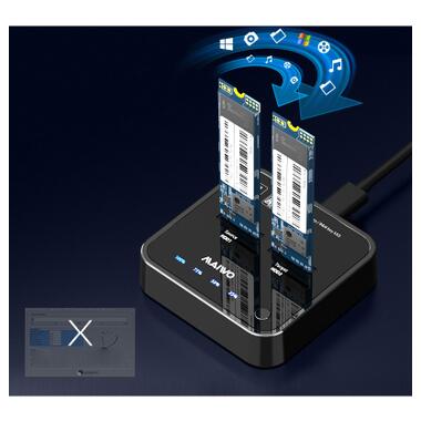 Док-станція для накопичувачів Maiwo 2*SATA M.2 SSD Key B/B+M USB 3.1 Gen1 Type-C (K3016SG1) фото №4