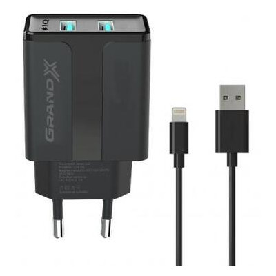 Зарядний пристрій Grand-X 5V 21A Black cable USB-Lightning (CH15LTB) фото №1
