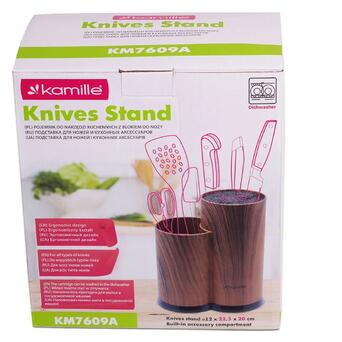 Колода для ножів Kamille KM 7609A Brash Stand Wood пластикова подвійна 22.5 см фото №5