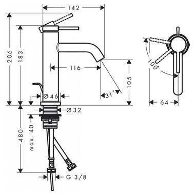 Змішувач для раковини Hansgrohe Tecturis S 110  161 мм з донним клапаном push open, хром (73320000) фото №6