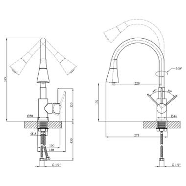 Смеситель Kroner Kuche-C031GRA (CV024336) фото №10
