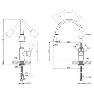 Смеситель Kroner Kuche-C132BLK (CV033126) фото №9