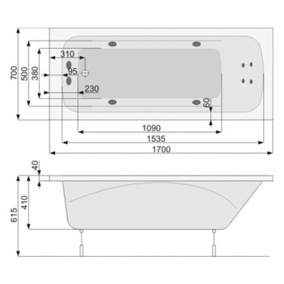 Акрилова прямокутна ванна з ніжками 170х70х41 см POOL SPA KLIO PWPA410ZN000000 біла (51471) фото №2