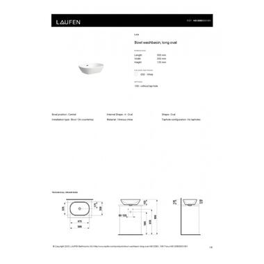 Раковина овальна Laufen Lua  на стільницю, з переливом, 500*350 мм, білий (H8120830001091) фото №3