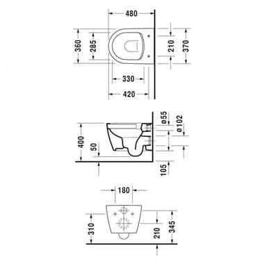 Унітаз консольний Duravit Me by Starck Комплект Compact Rimless з сидінням (2530090000/0020190000) фото №2