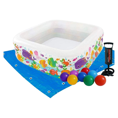 Дитячий надувний басейн Intex 57471-2 Акваріум 159 х 159 х 50 см з кульками 10 шт підстилкою насосом фото №4