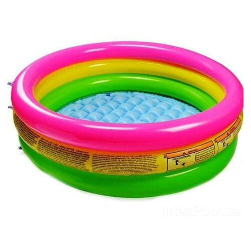 Дитячий надувний басейн Intex 58924-3 Веселка 86 х 25 см з кульками 10 шт тентом підстилкою насосом фото №5