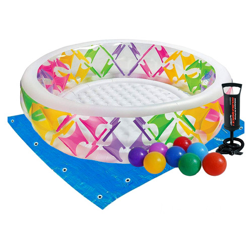 Дитячий надувний басейн Intex 56494-2 Колесо 229 х 56 см із кульками 10 шт підстилкою насосом фото №1