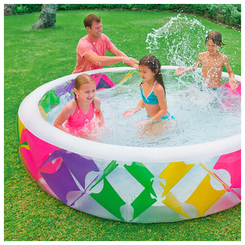 Дитячий надувний басейн Intex 56494-2 Колесо 229 х 56 см із кульками 10 шт підстилкою насосом фото №6