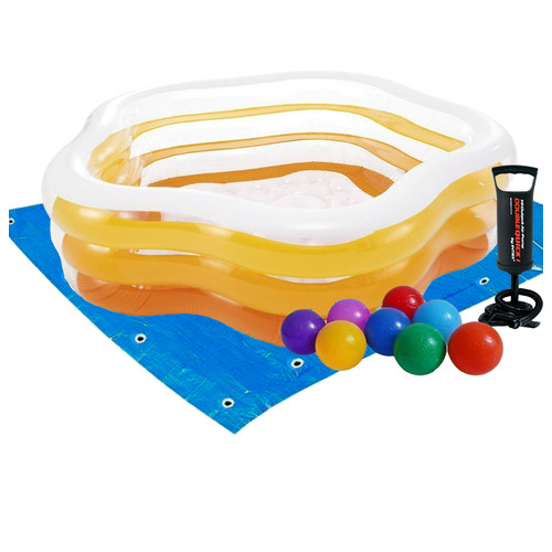 Дитячий надувний басейн Intex 56495-2 Морська зірка 183 х 180 х 53 см жовтий з кульками 10 шт підстилкою насосом фото №4