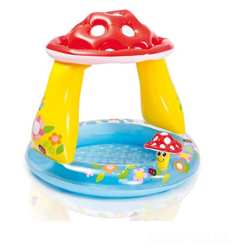 Дитячий надувний басейн Intex 57114-2 Грибочок 102 х 89 см із кульками 10 шт підстилкою насосом фото №2