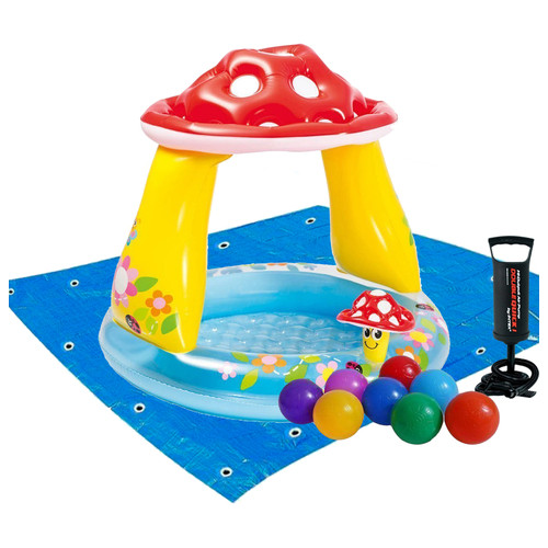 Дитячий надувний басейн Intex 57114-2 Грибочок 102 х 89 см із кульками 10 шт підстилкою насосом фото №3