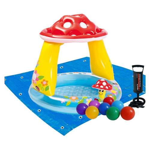 Дитячий надувний басейн Intex 57114-2 Грибочок 102 х 89 см із кульками 10 шт підстилкою насосом фото №4