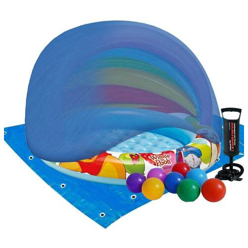 Дитячий надувний басейн Intex 57424-3 Вінні Пух 102 х 69 см з навісом із кульками 10 шт тентом підстилкою насосом фото №1