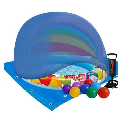 Дитячий надувний басейн Intex 57424-3 Вінні Пух 102 х 69 см з навісом із кульками 10 шт тентом підстилкою насосом фото №2