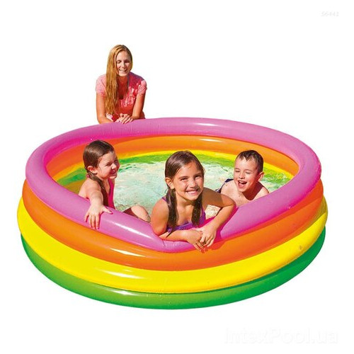 Дитячий надувний басейн Intex 56441-2 Веселка 168 х 46 см з кульками 10 шт підстилкою насосом фото №6