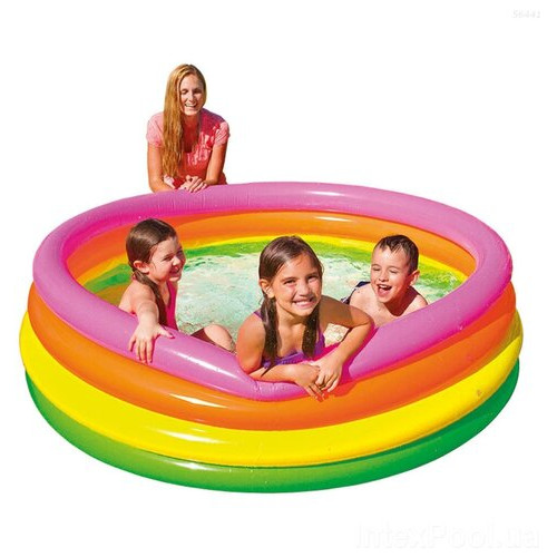 Дитячий надувний басейн Intex 56441-2 Веселка 168 х 46 см з кульками 10 шт підстилкою насосом фото №5
