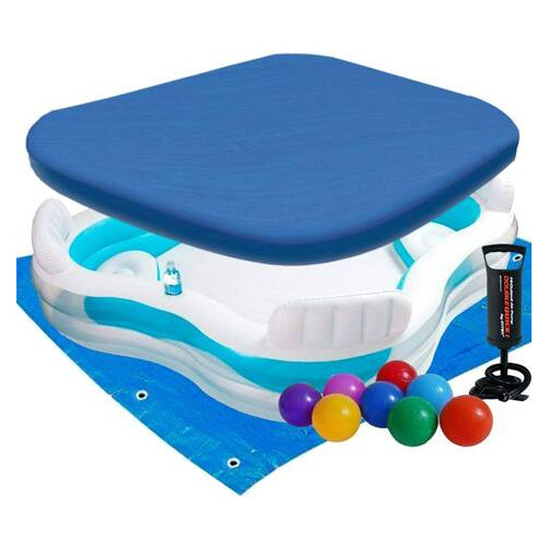 Дитячий надувний басейн Intex 56475-3 229 х 229 х 66 см з кульками 10 шт тентом підстилкою насосом фото №4