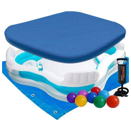 Дитячий надувний басейн Intex 56475-3 229 х 229 х 66 см з кульками 10 шт тентом підстилкою насосом фото №3