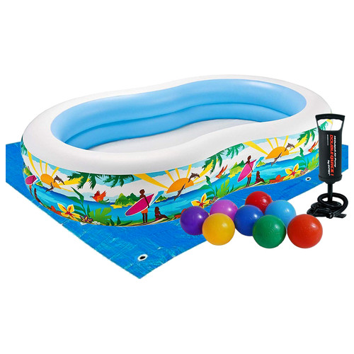 Дитячий надувний басейн Intex 56490-2 Райська Лагуна 262 х 160 х 46 см з кульками 10 шт підстилкою насосом фото №3